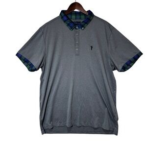 William Murray Golf Polo XL Gray Plaid Collar & Cuffs Performance Shirt Mens